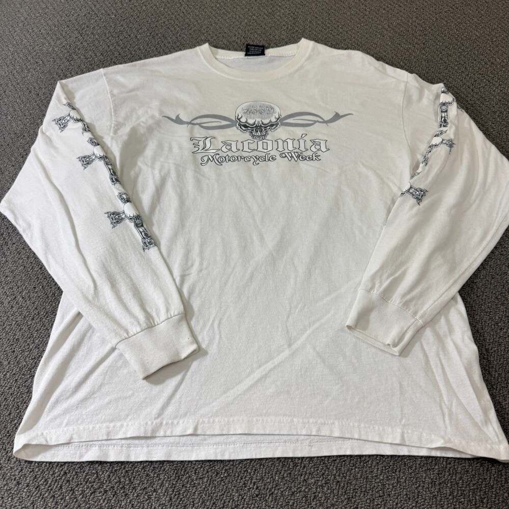 Laconia Motorcycle Week Long Sleeve T-Shirt White VIntage Tee Biker Size XL